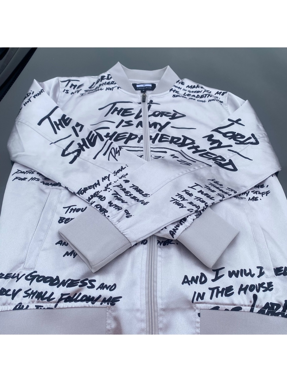 3:16 Collection Psalm 23 Bomber Jacket Women’s Small White Black Scripture